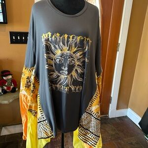 Upcycled Gray and Yellow Graphic Long Sleeve Top